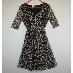 Vintage Rae Republic Dress‎ Womens S Gray V Neck Animal Print Mesh Festival Y2K